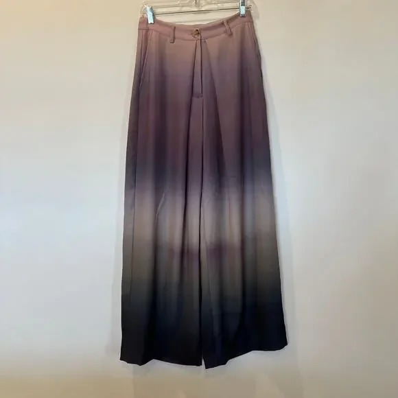 NWT La Fuori echo pleated wide leg pant medium ombré gray 100% silk pleated